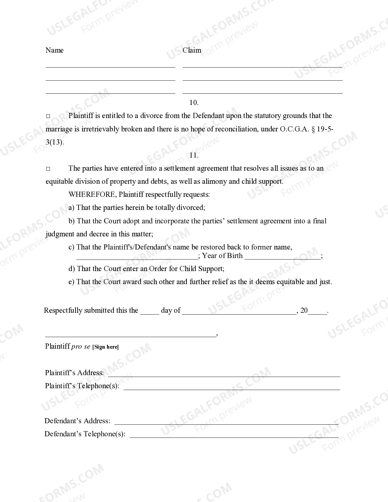 Preview Petition for Divorce