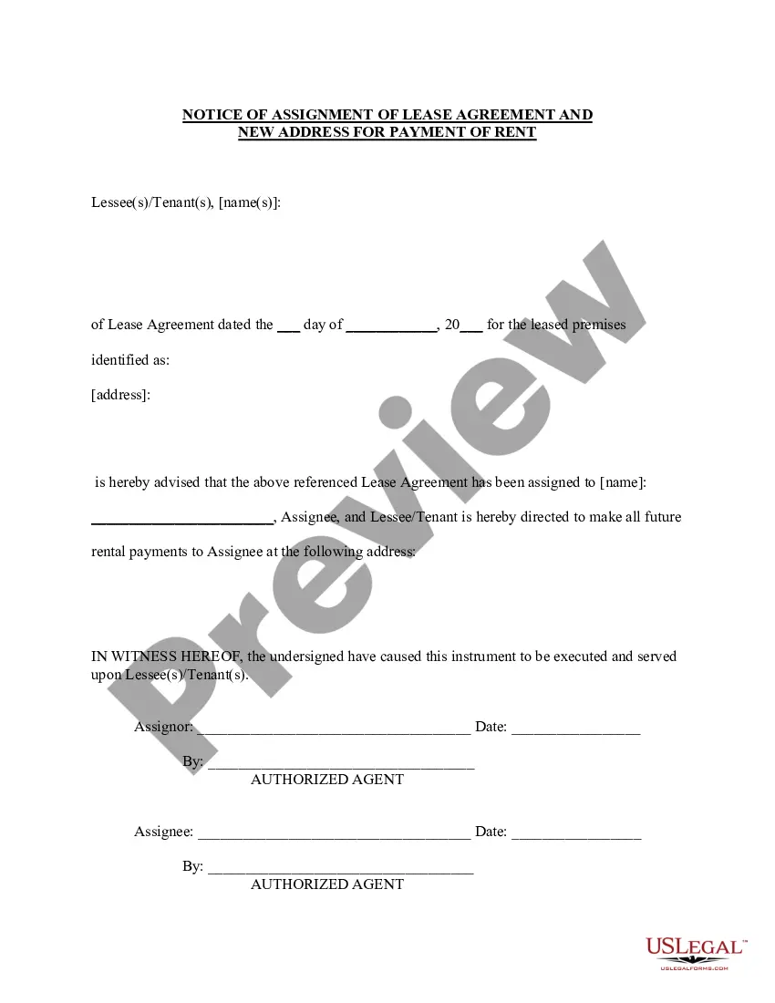 Preview Assignment of Lease from Lessor with Notice of Assignment