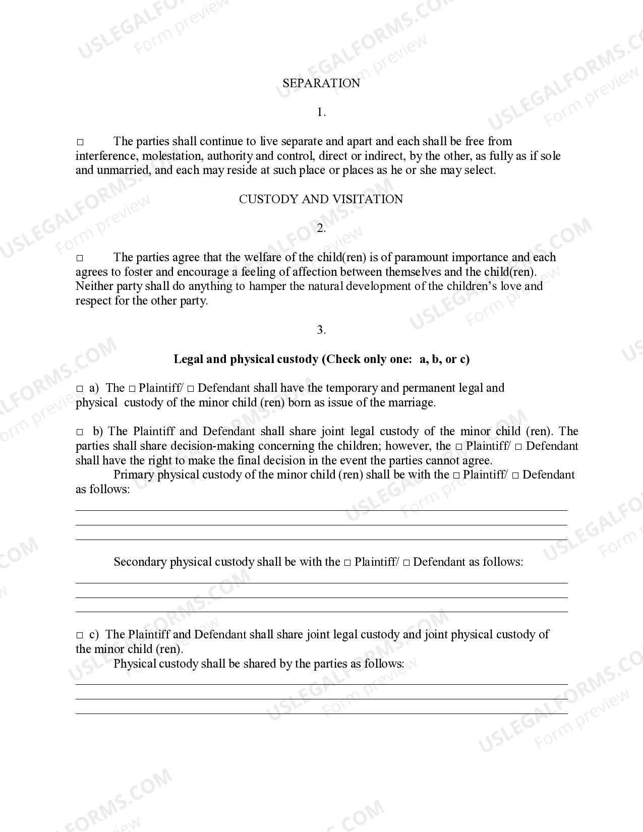 Preview Legal Separation and Property Settlement Agreement