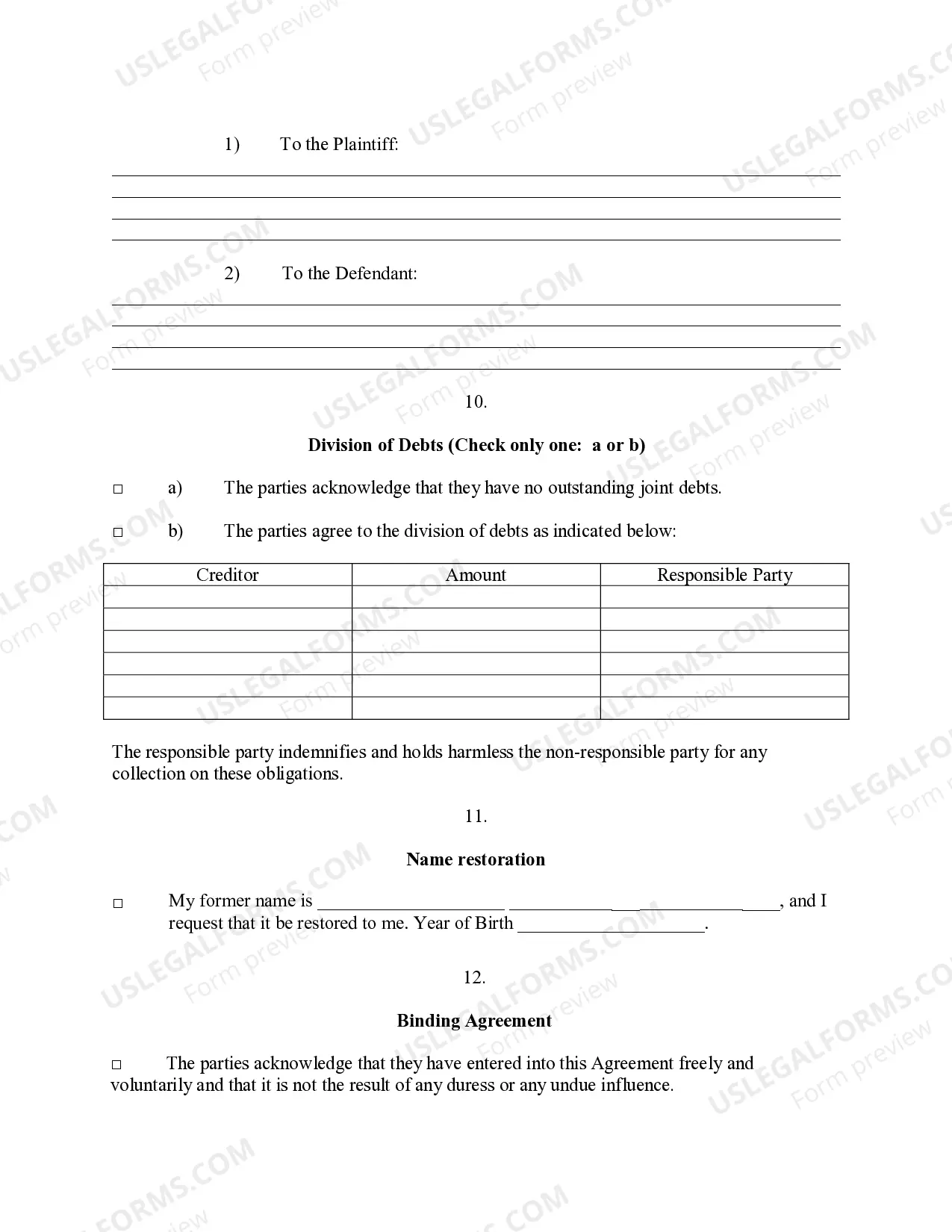 Preview Legal Separation and Property Settlement Agreement