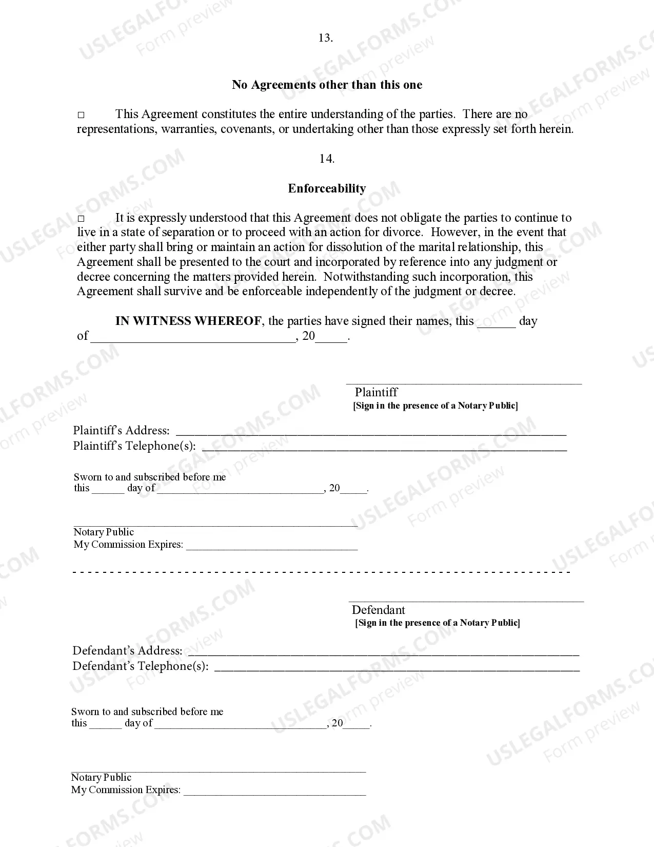 Preview Legal Separation and Property Settlement Agreement