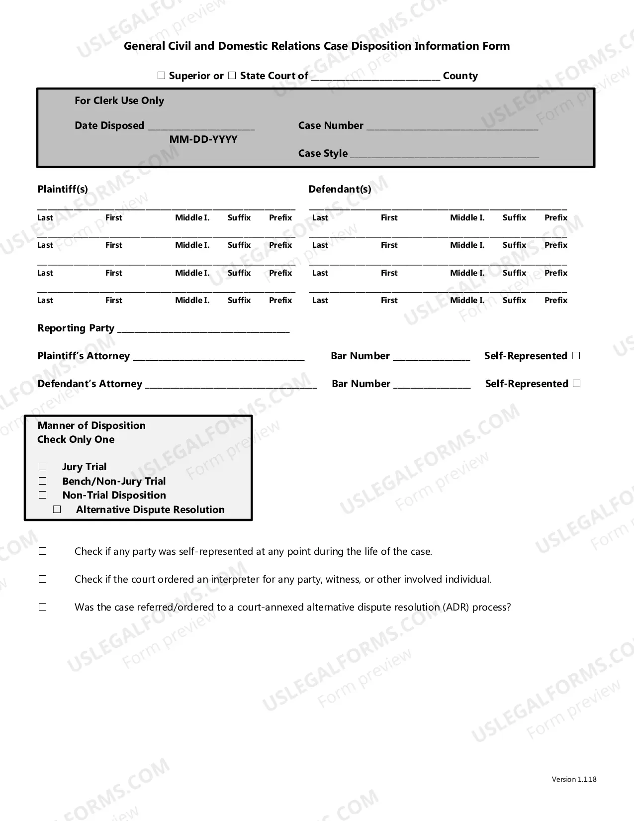 Preview Domestic Relations Case Final Disposition Information Form