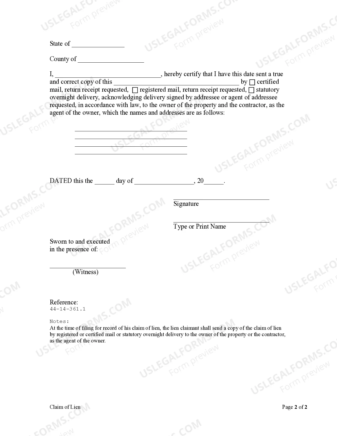 Preview Claim of Lien - Materialman - Individual