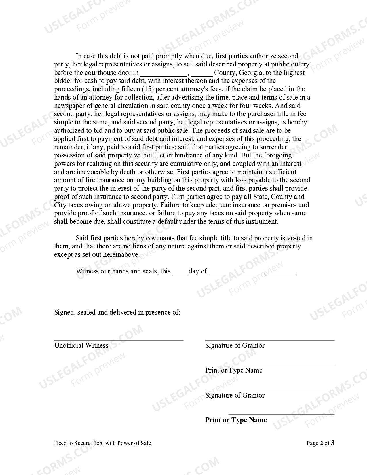 South Fulton Deed to Secure Debt with Power of Sale Deed