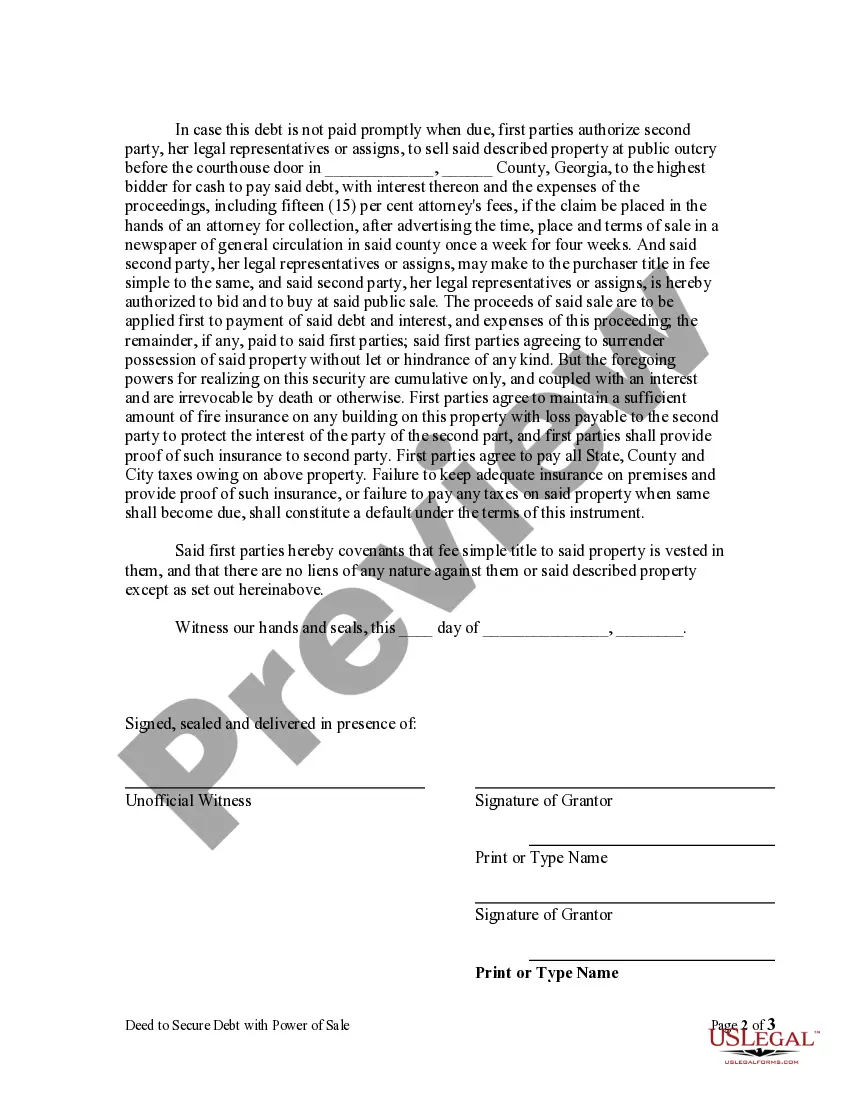 Preview Deed to Secure Debt with Power of Sale