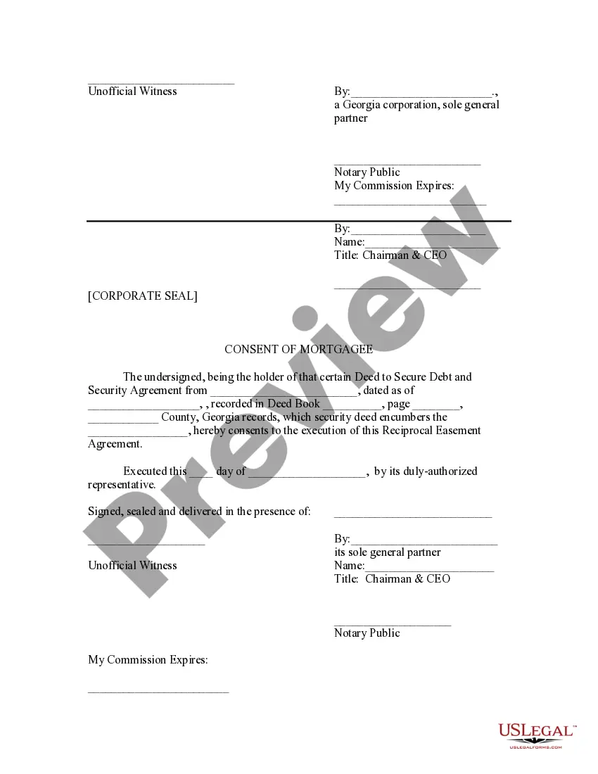 Preview Reciprocal Easement Agreement with Consent of Mortgagee
