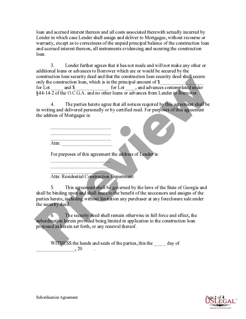 Get Subordination Agreement of Mortgage Preview Subordination Agreement of Mortgage