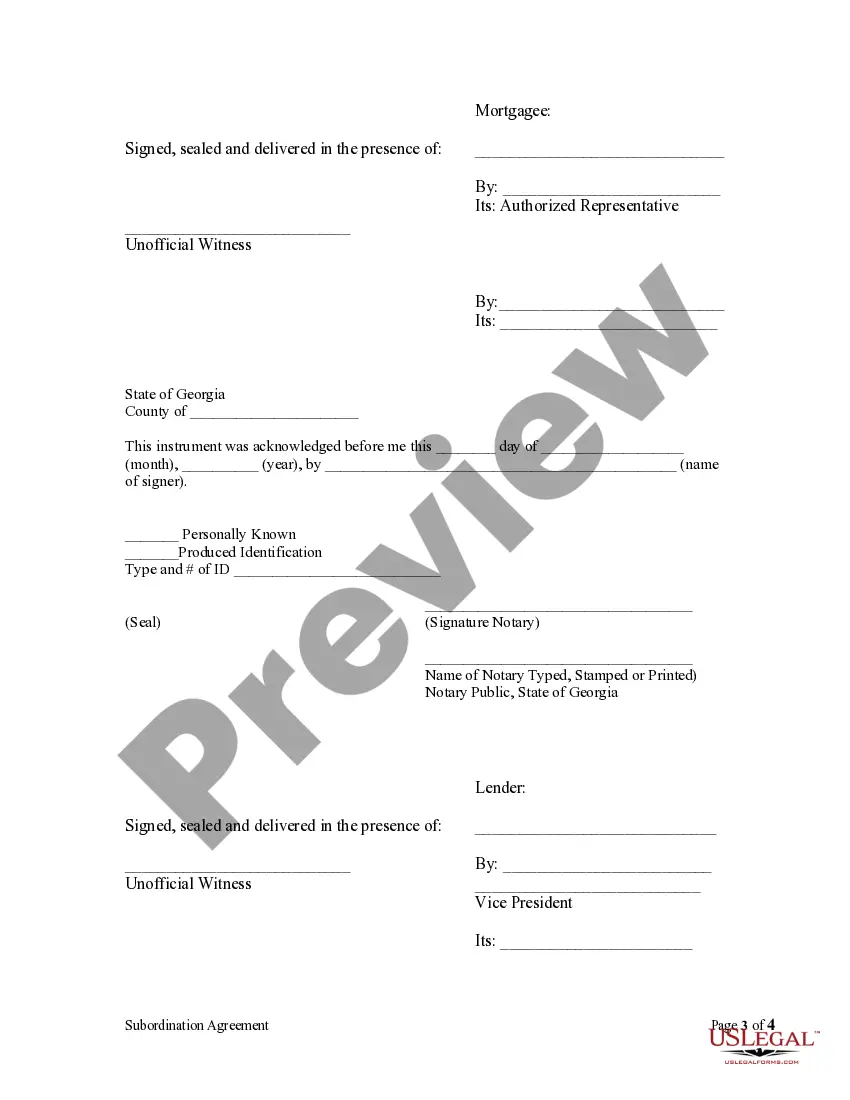 Get Subordination Agreement of Mortgage Preview Subordination Agreement of Mortgage