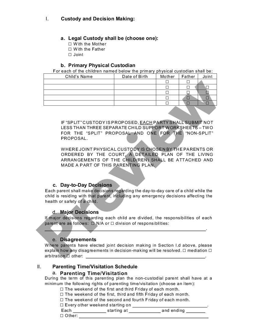 Parenting Plan Parenting Plan Template US Legal Forms