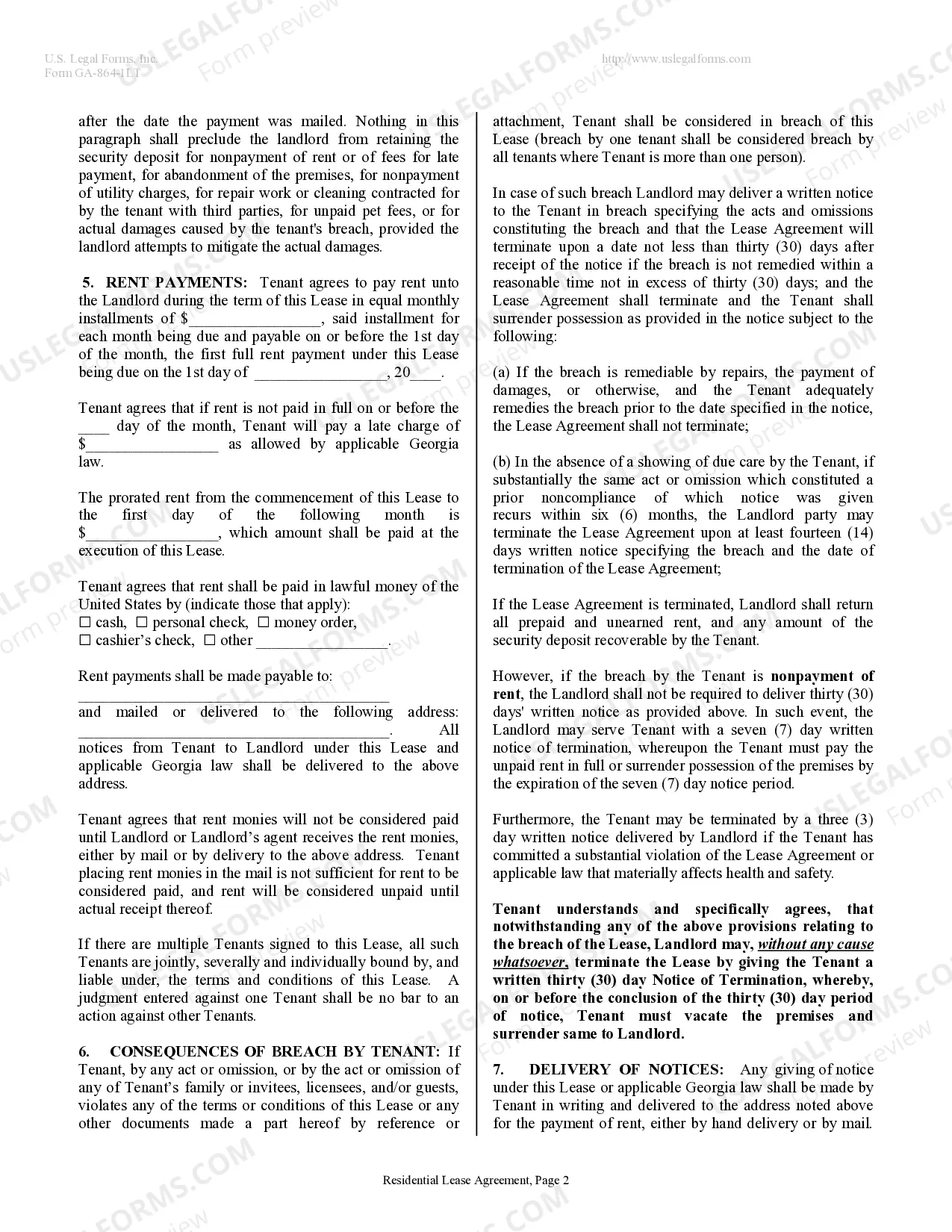 Preview Residential Lease or Rental Agreement for Month to Month