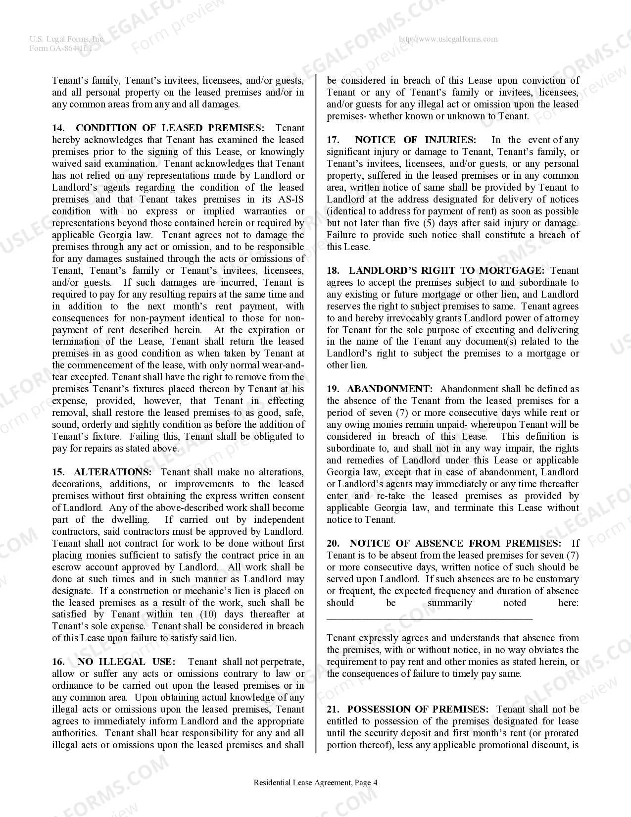 Preview Residential Lease or Rental Agreement for Month to Month
