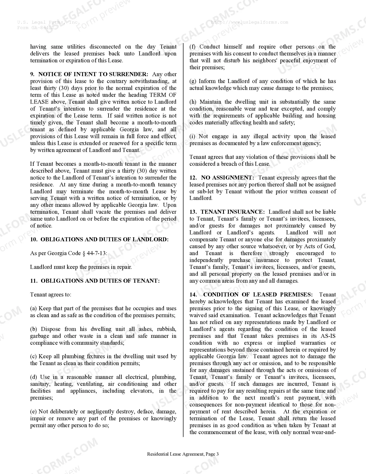 Preview Residential Rental Lease Agreement