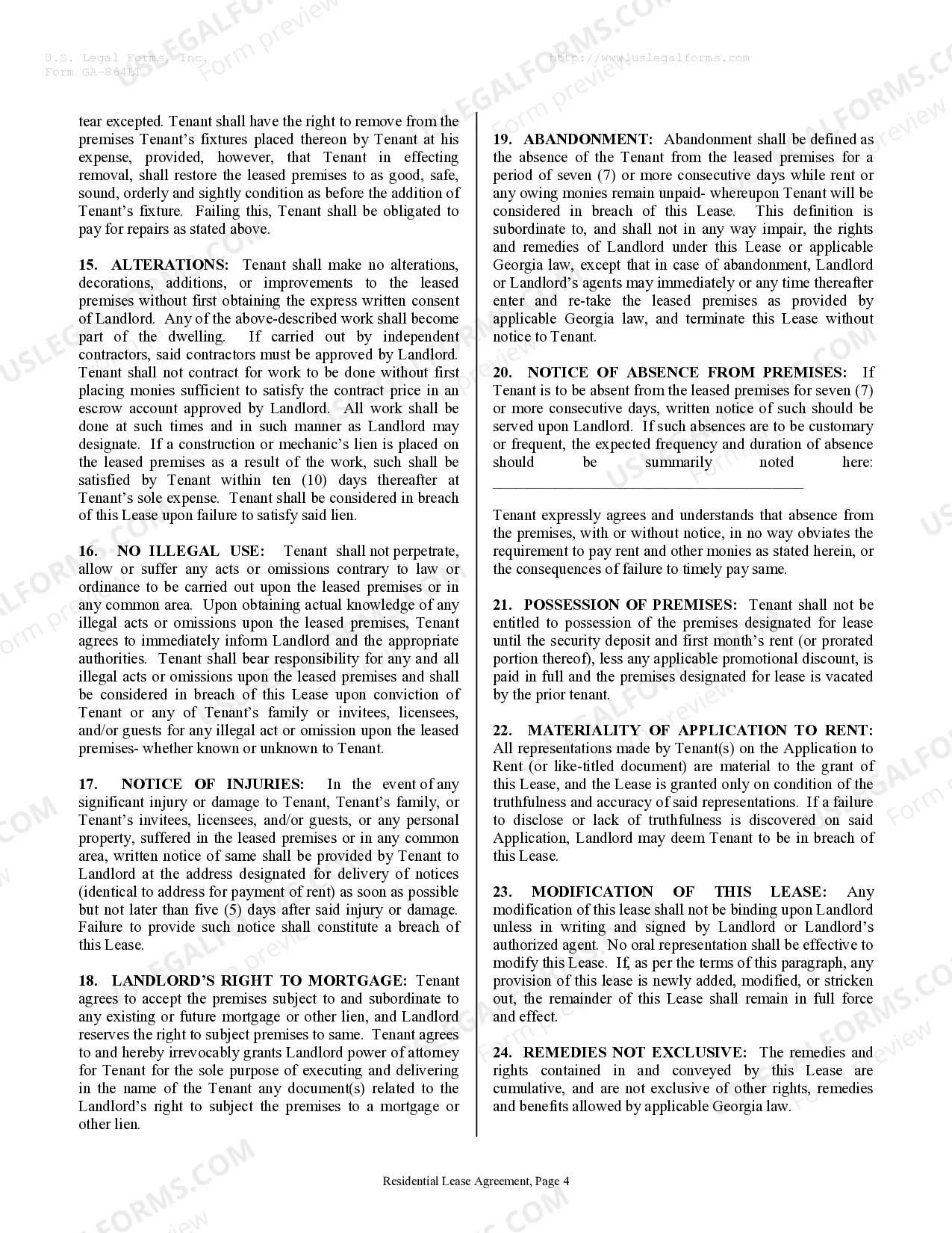 Preview Residential Rental Lease Agreement