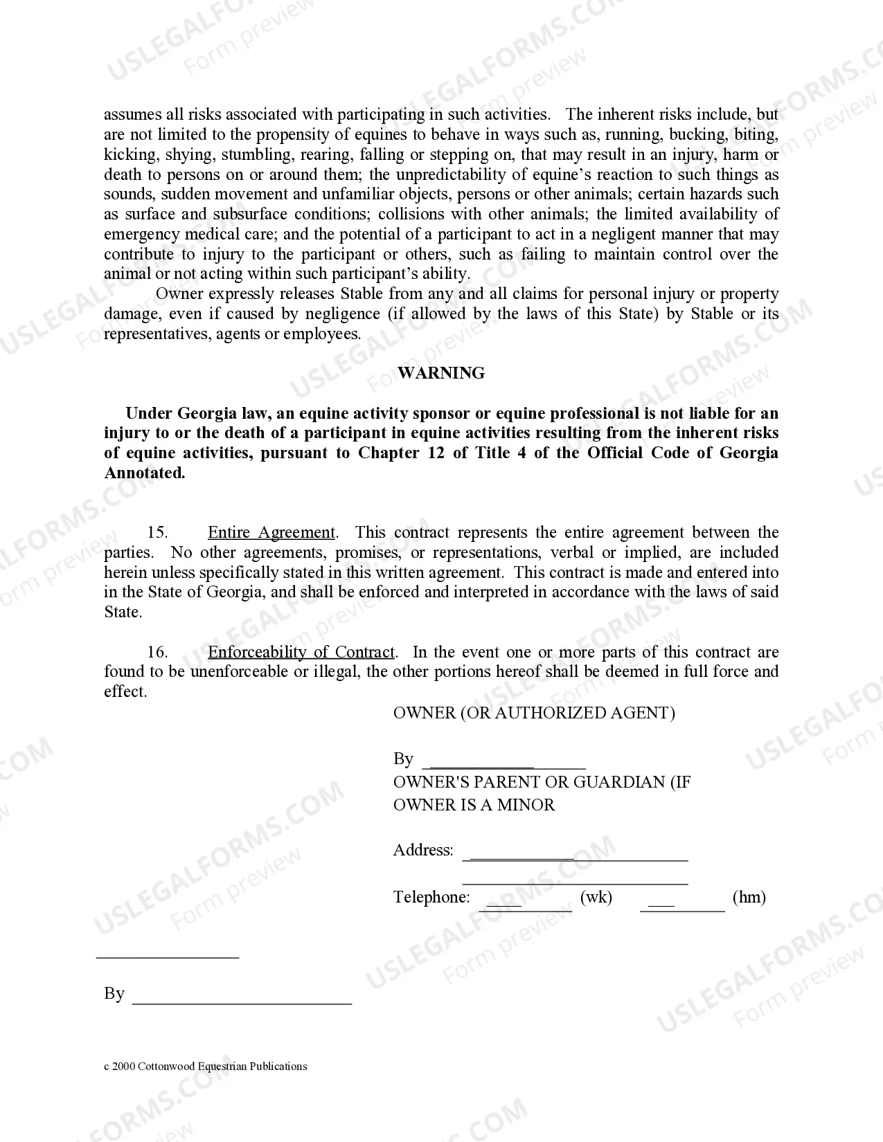 Preview Georgia Horse Equine Forms Package