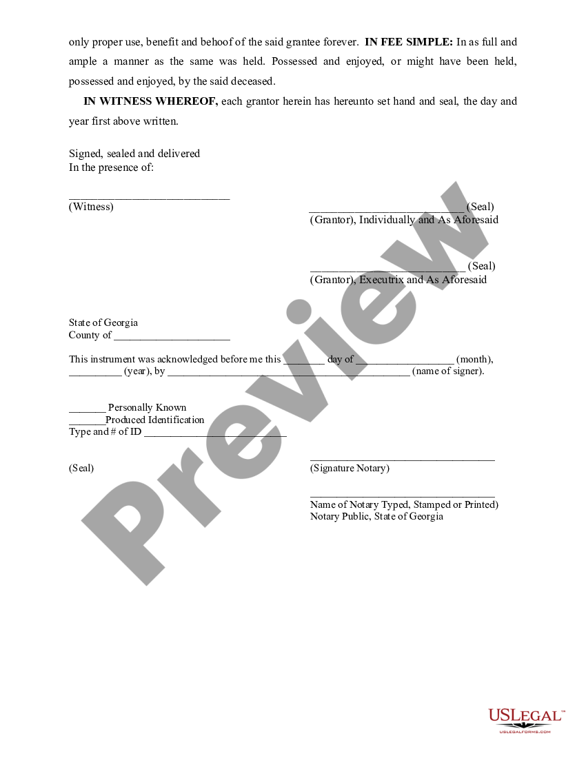 Georgia Executors Deed Executors Deed Georgia Us Legal Forms 1481