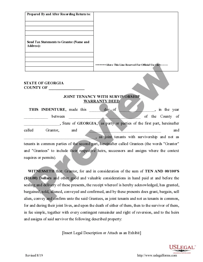 Preview Warranty Deed - Joint Tenancy with Rights of Survivorship