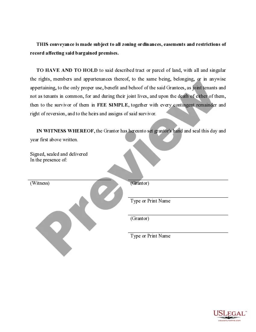 Preview Warranty Deed - Joint Tenancy with Rights of Survivorship
