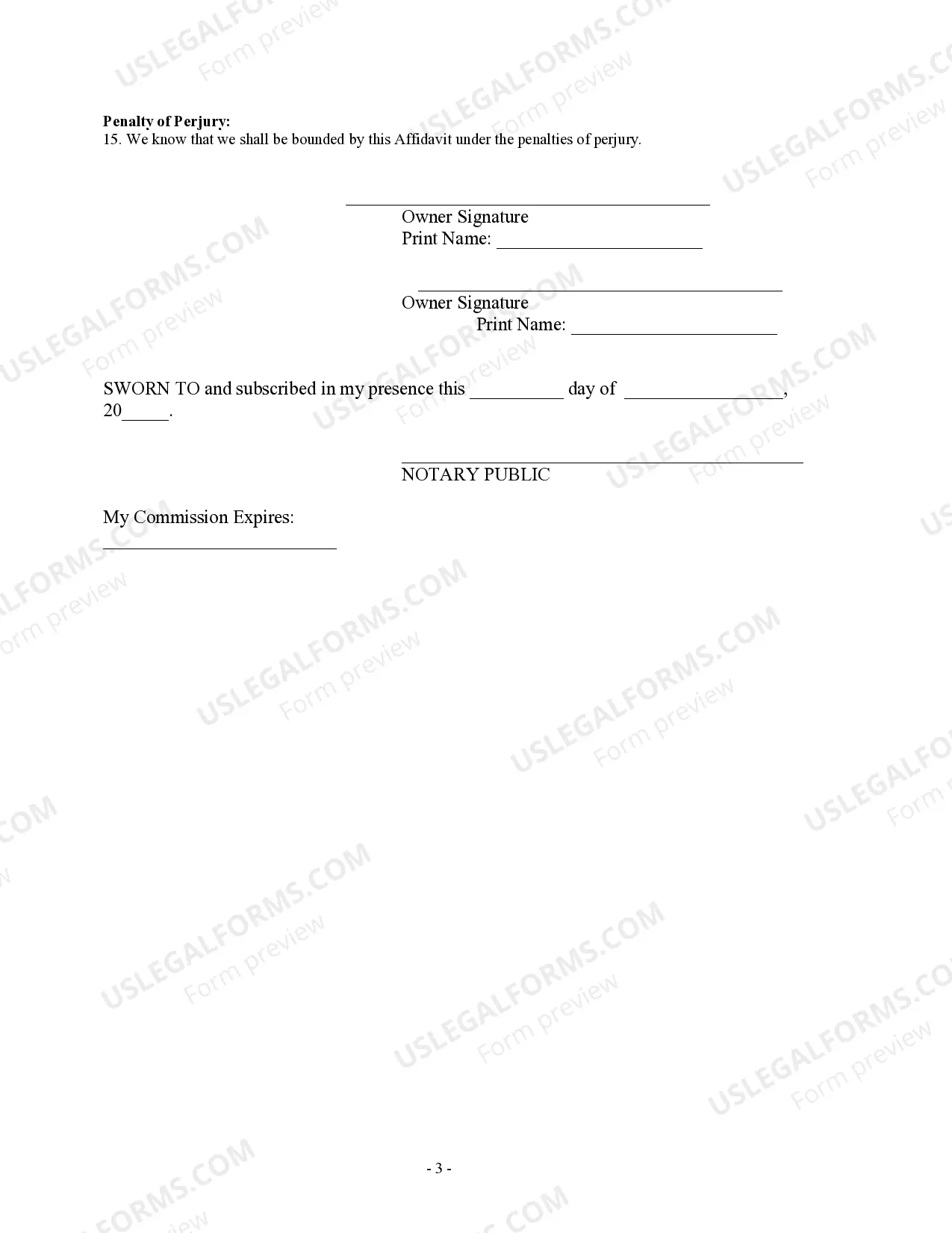 Preview Owner's or Seller's Affidavit of No Liens