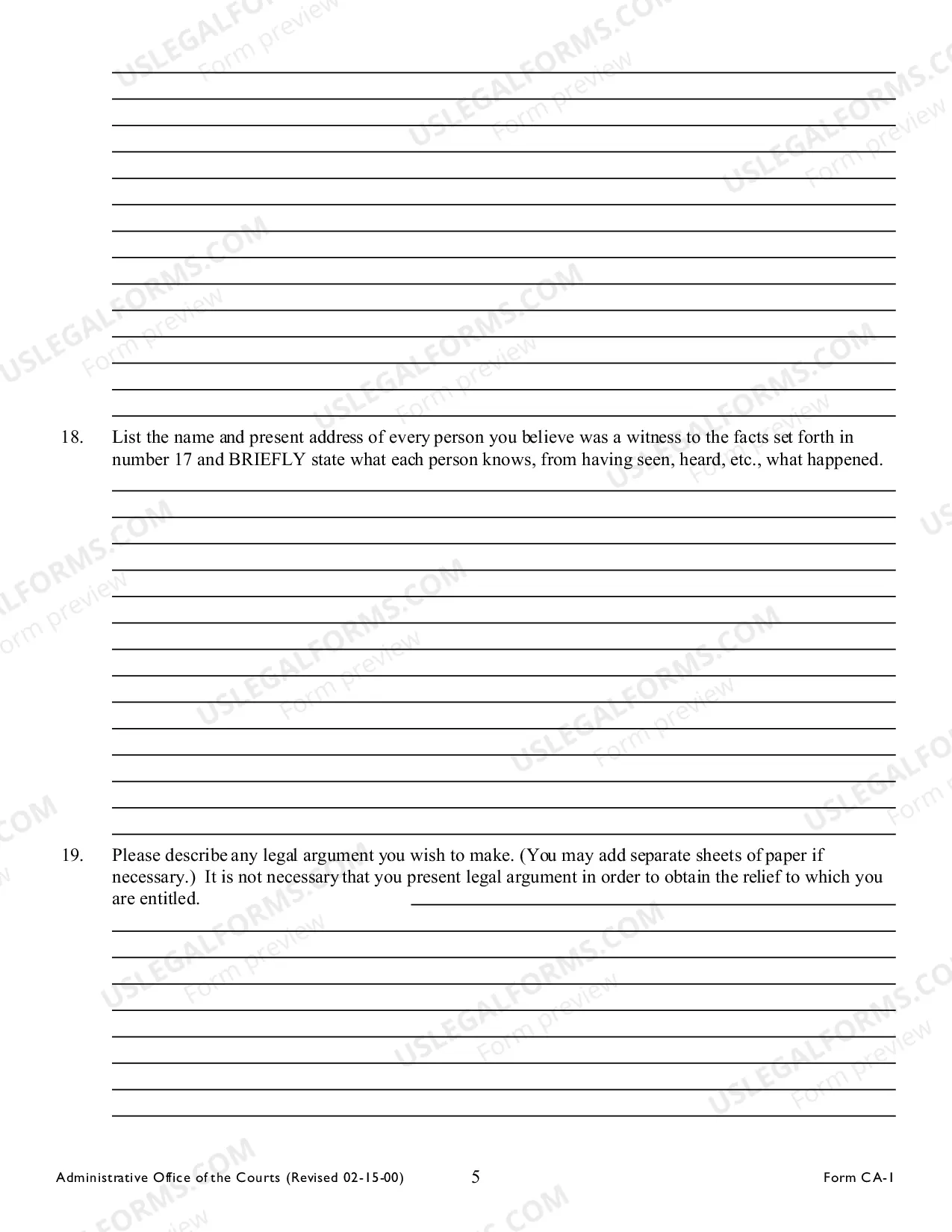 Preview Inmate Form for Civil Action