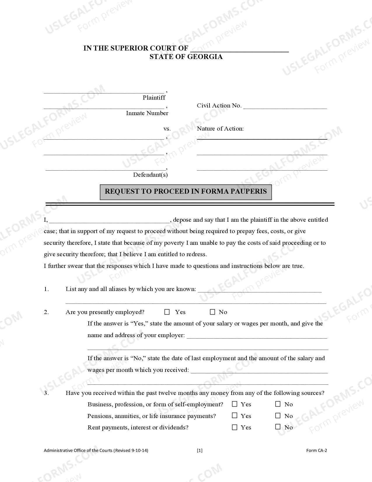 Preview Request to Proceed in Forma Pauperis - Civil