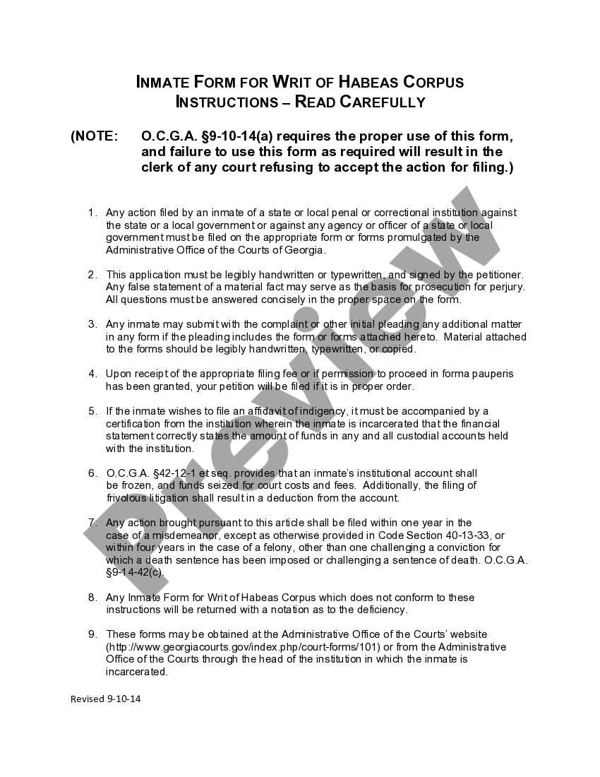 Georgia Writ of Habeas Corpus Application | US Legal Forms