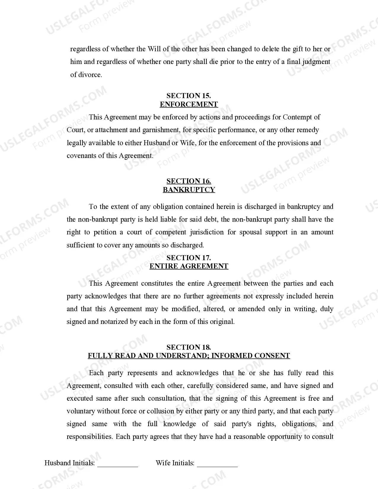 Preview Marital Legal Separation and Property Settlement Agreement where No Children or No Joint Property or Debts and Divorce Action Filed
