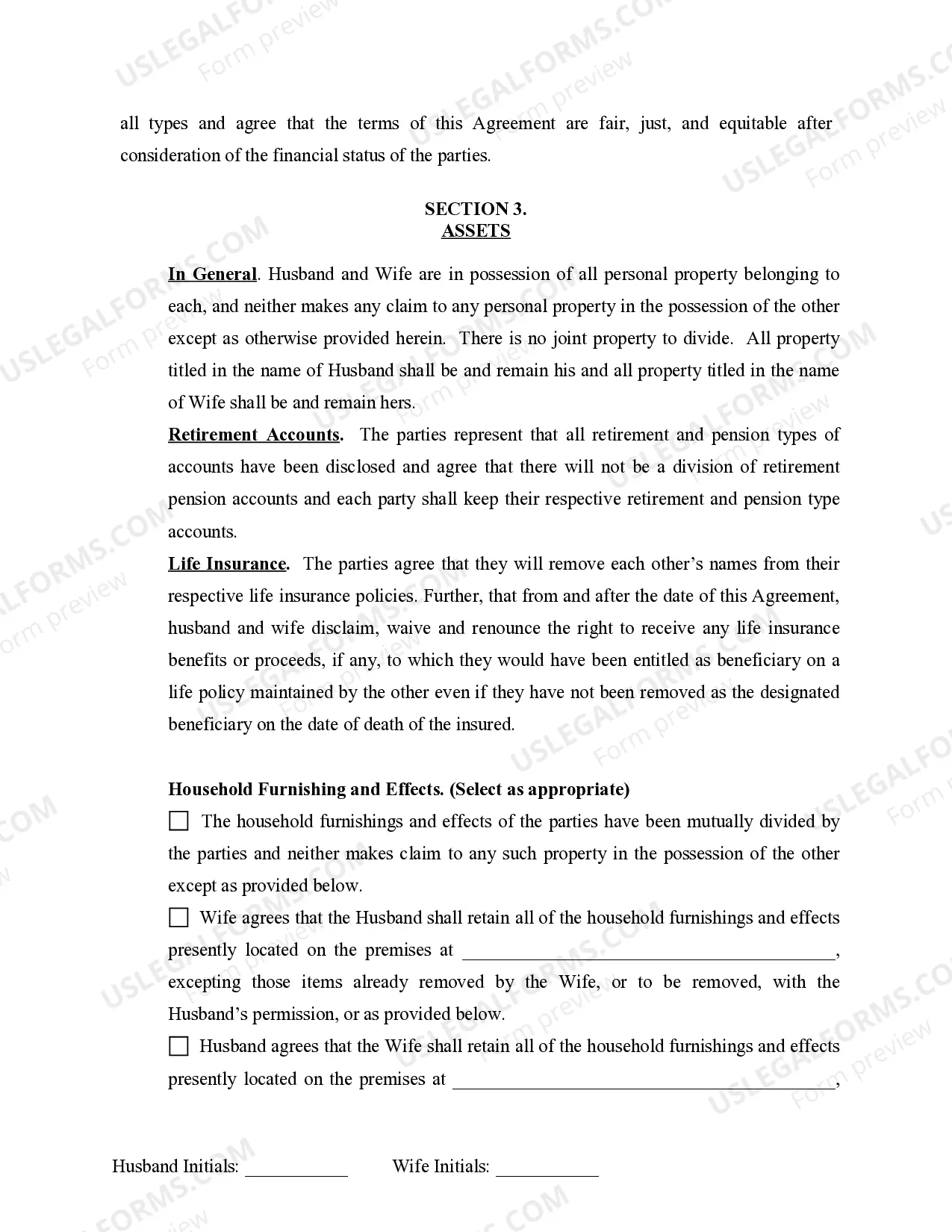 Preview Marital Legal Separation and Property Settlement Agreement where No Children or No Joint Property or Debts and Divorce Action Filed