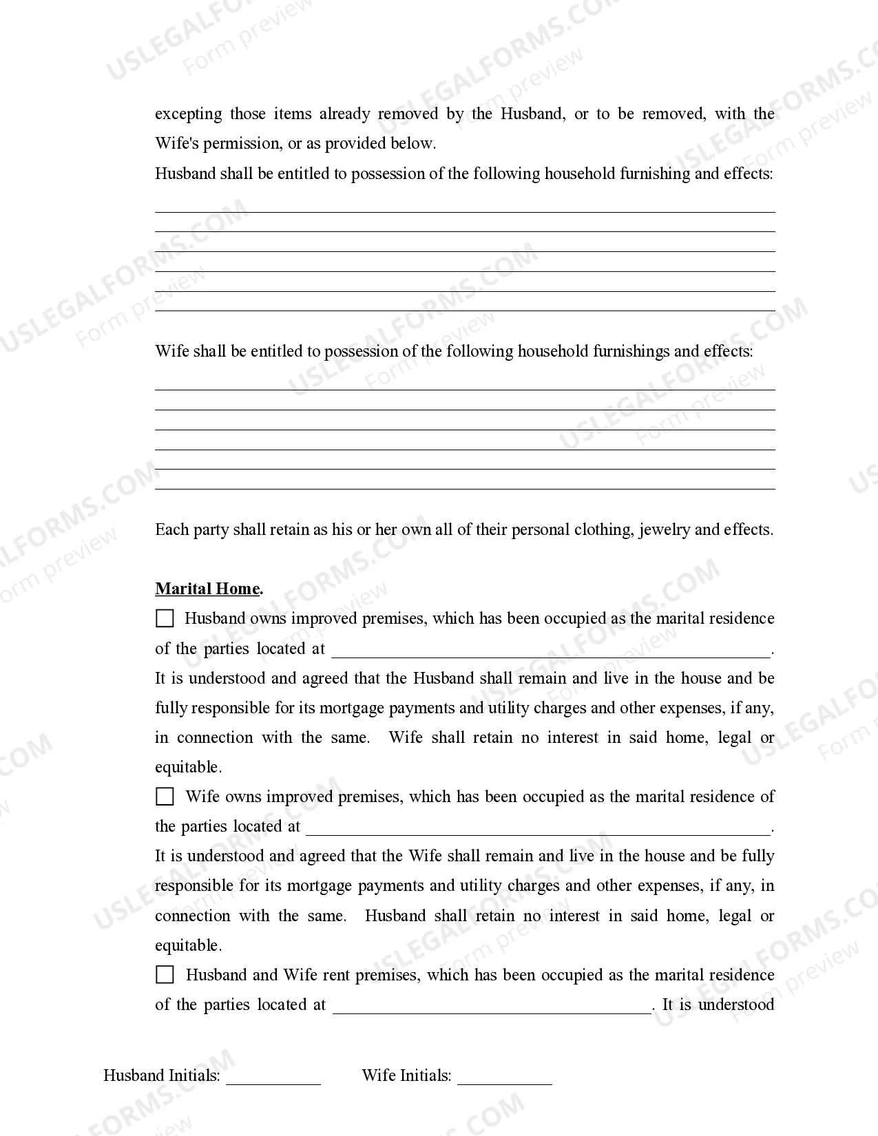 Preview Marital Legal Separation and Property Settlement Agreement where No Children or No Joint Property or Debts and Divorce Action Filed