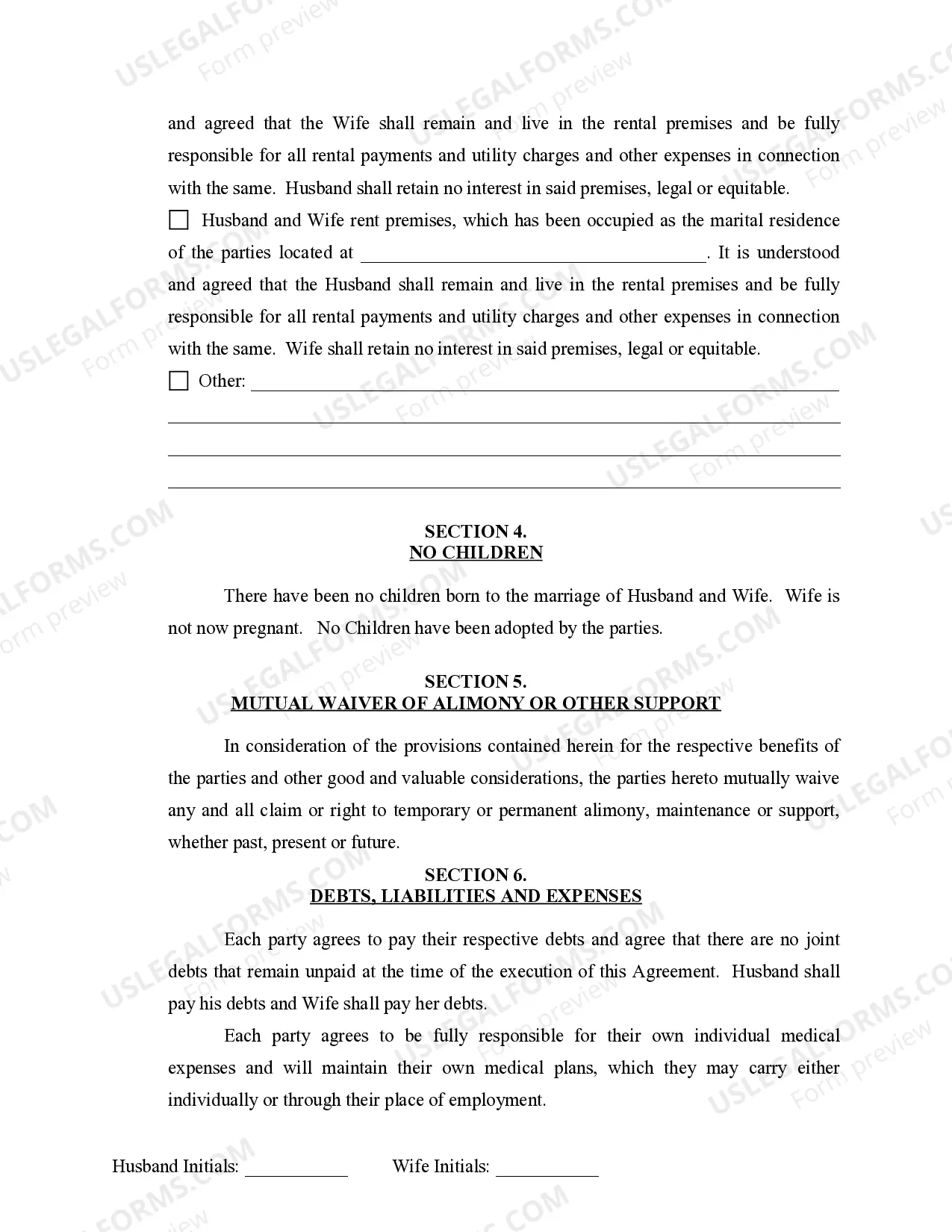 Preview Marital Legal Separation and Property Settlement Agreement where No Children or No Joint Property or Debts and Divorce Action Filed