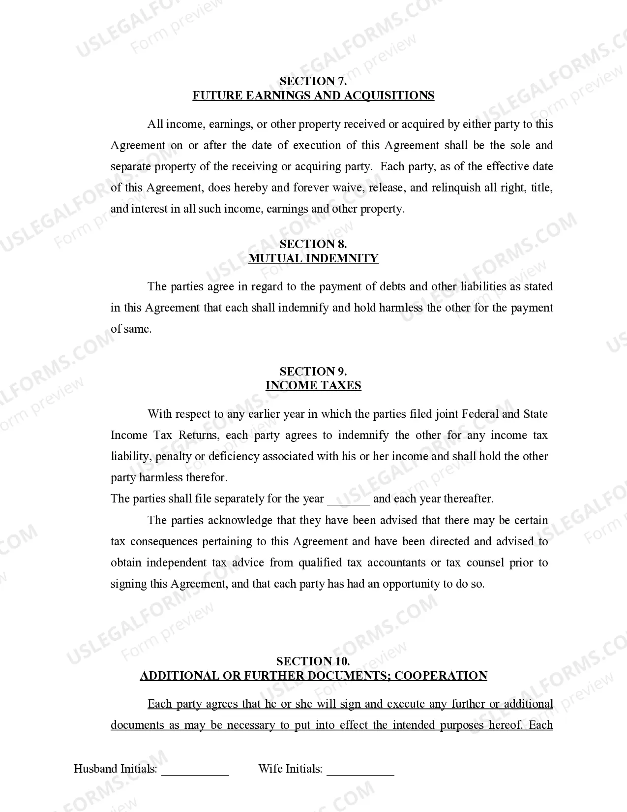 Preview Marital Legal Separation and Property Settlement Agreement where No Children or No Joint Property or Debts and Divorce Action Filed