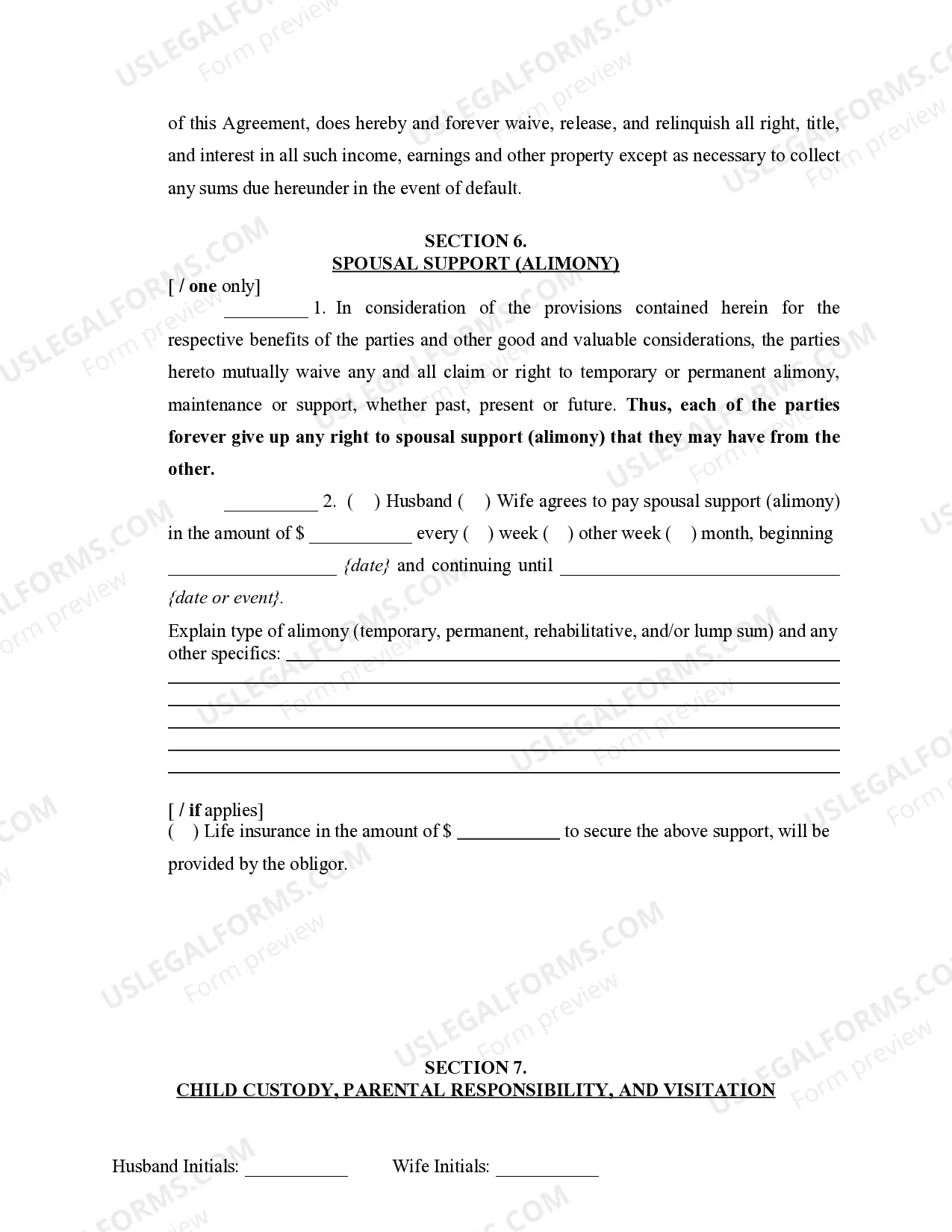Preview Marital Legal Separation and Property Settlement Agreement Minor Children no Joint Property or Debts where Divorce Action Filed