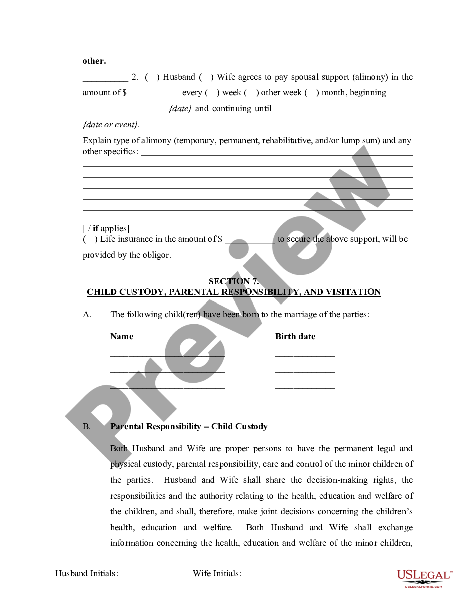 page 6 Marital Legal Separation and Property Settlement Agreement Minor Children no Joint Property or Debts effective Immediately preview