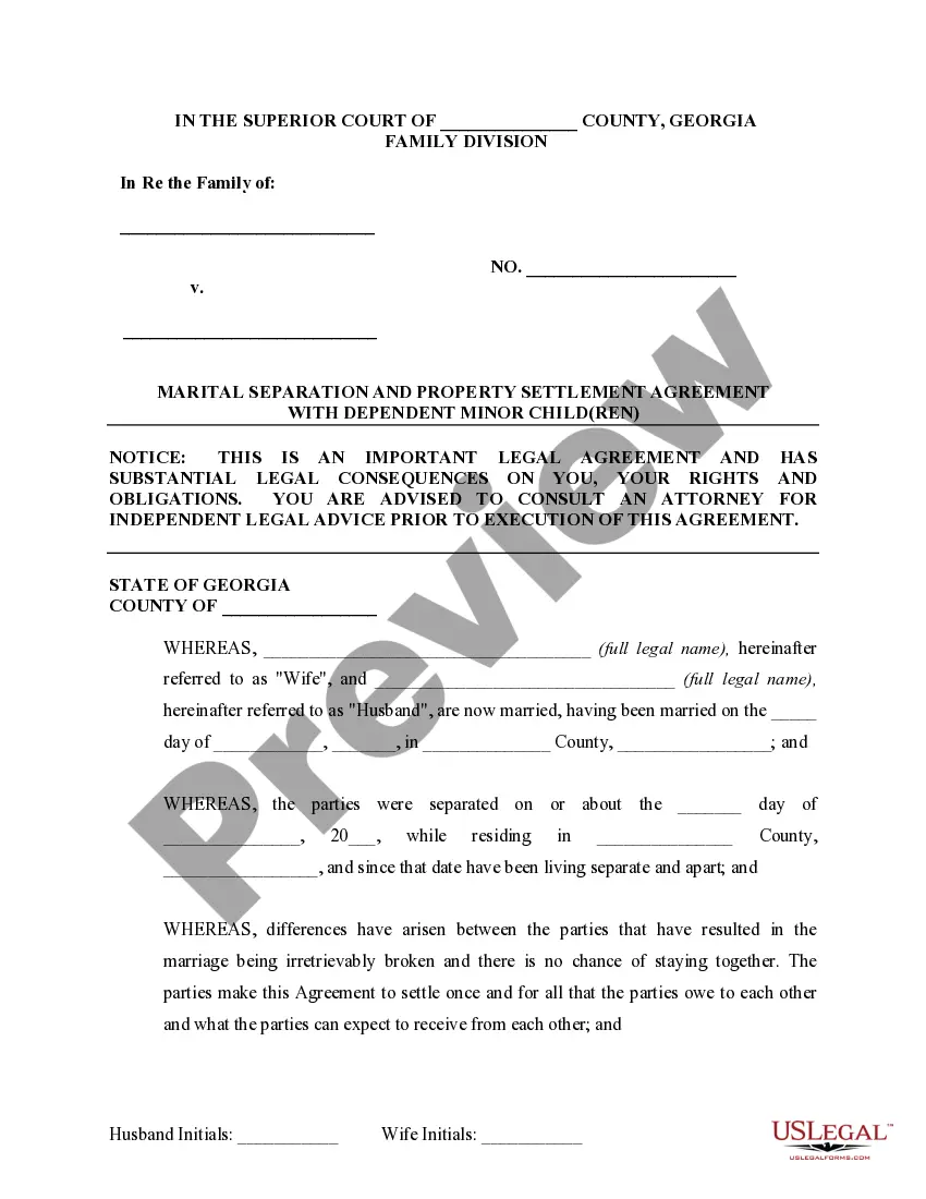 Preview Marital Legal Separation and Property Settlement Agreement Minor Children Parties May have Joint Property or Debts where Divorce Action Filed