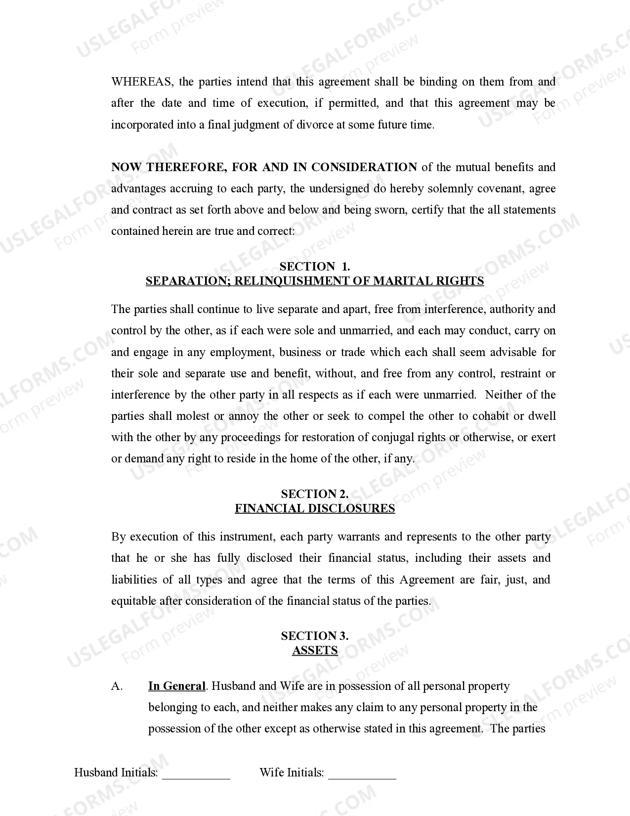 Preview Marital Legal Separation and Property Settlement Agreement Minor Children Parties May have Joint Property or Debts effective Immediately
