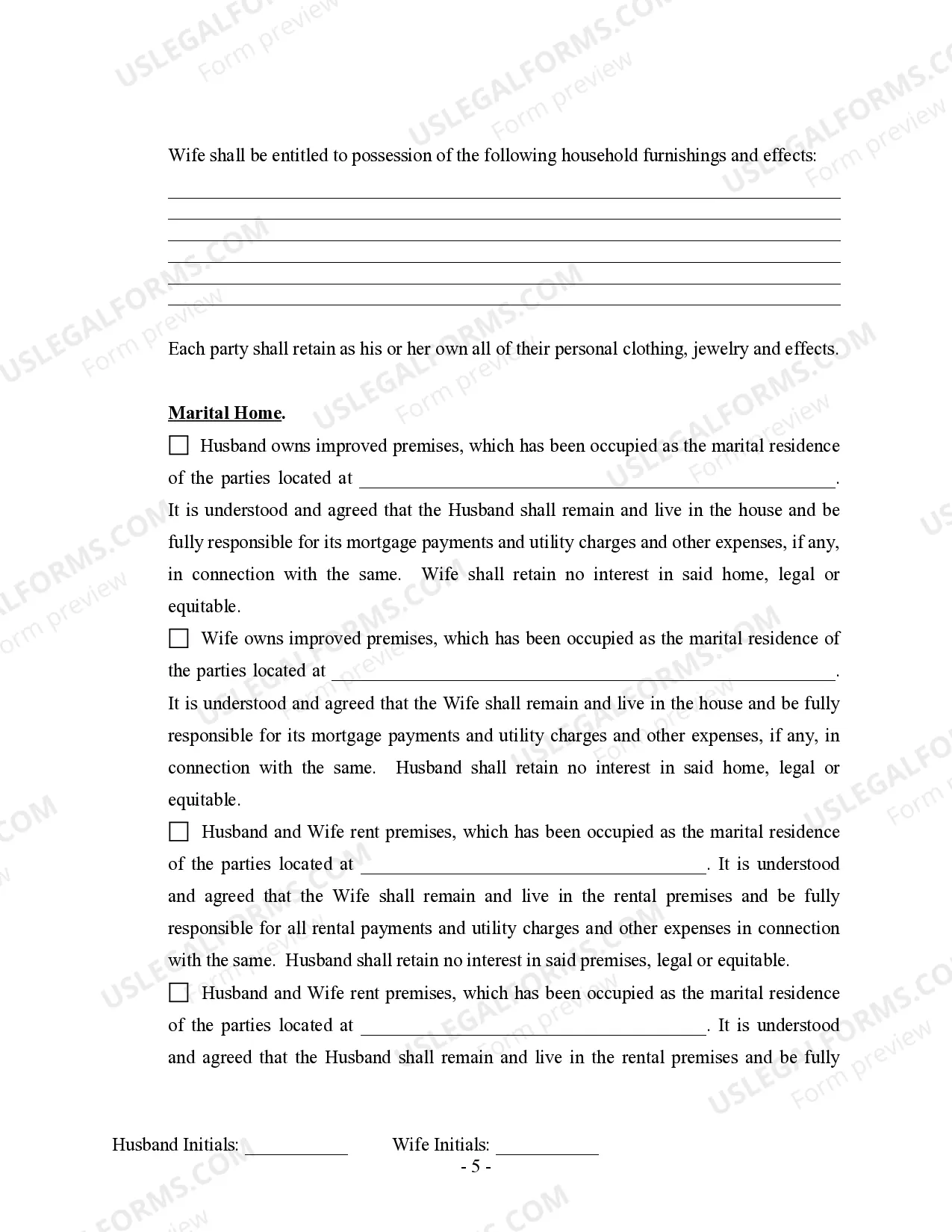 Preview Marital Legal Separation and Property Settlement Agreement for persons with no Children, no Joint Property, or Debts Effective Immediately
