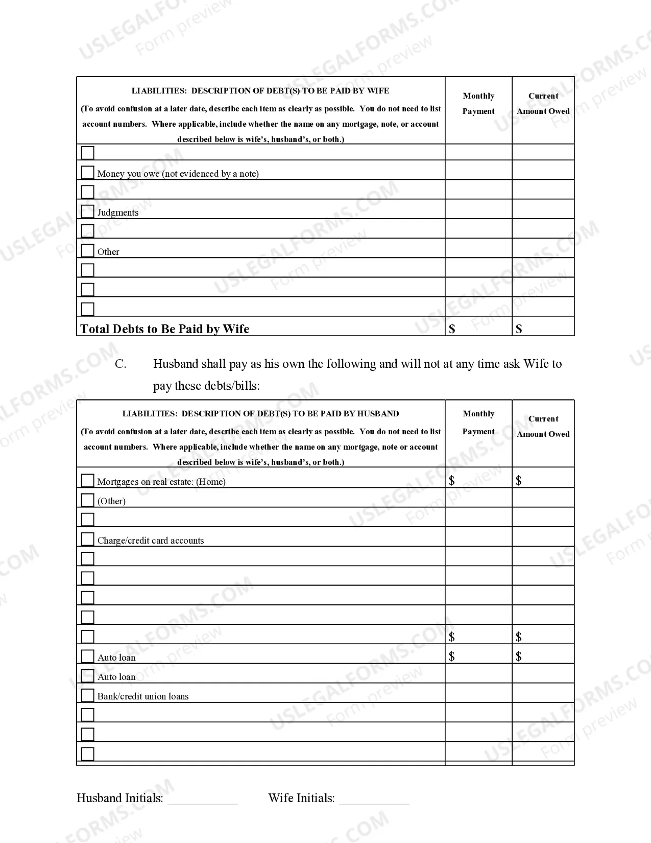 Preview Marital Legal Separation and Property Settlement Agreement no Children parties may have Joint Property or Debts where Divorce Action Filed