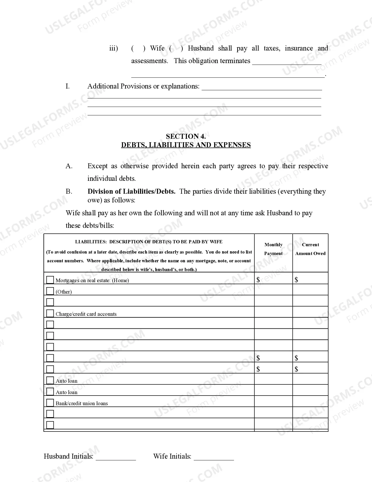 Preview Marital Legal Separation and Property Settlement Agreement no Children parties may have Joint Property or Debts where Divorce Action Filed