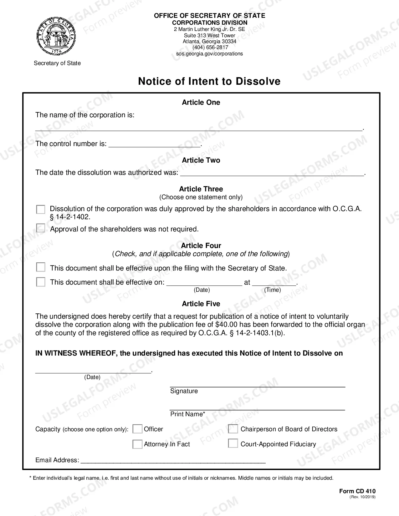 Preview Georgia Dissolution Package to Dissolve Corporation