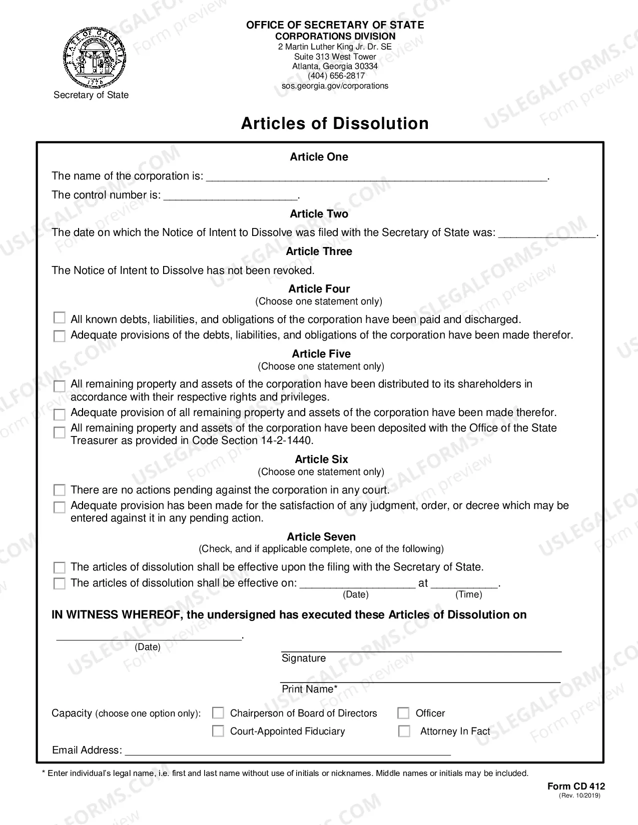 Preview Georgia Dissolution Package to Dissolve Corporation