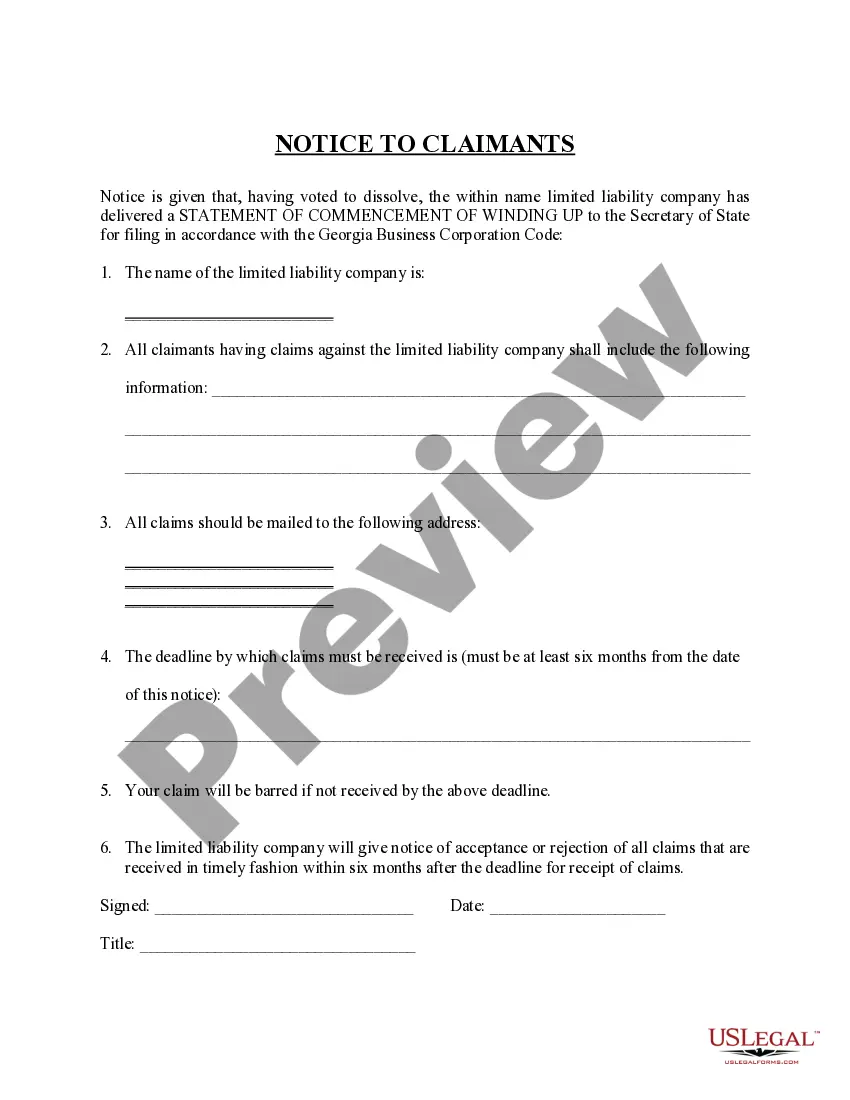 Get Georgia Dissolution Package to Dissolve Limited Liability Company LLC Preview Georgia Dissolution Package to Dissolve Limited Liability Company LLC