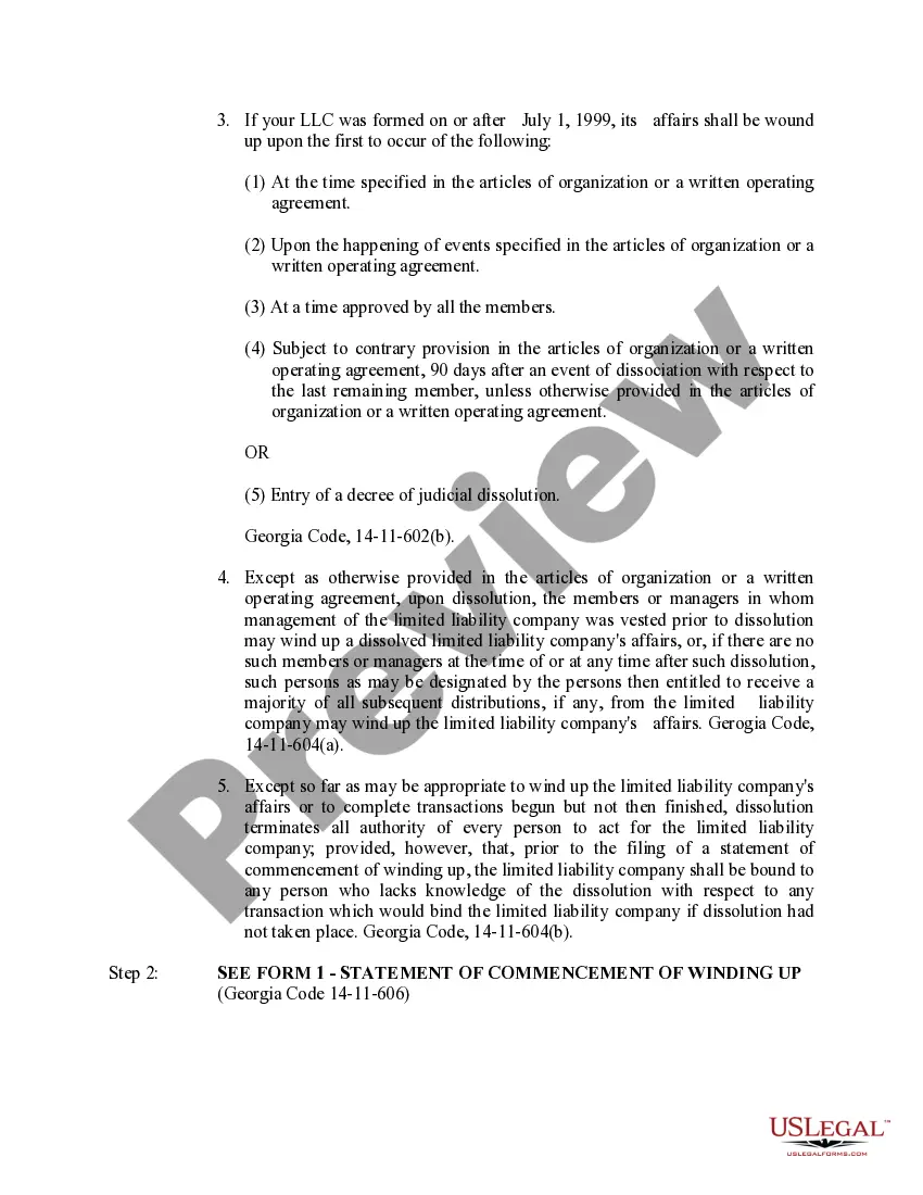 Get Georgia Dissolution Package to Dissolve Limited Liability Company LLC Preview Georgia Dissolution Package to Dissolve Limited Liability Company LLC