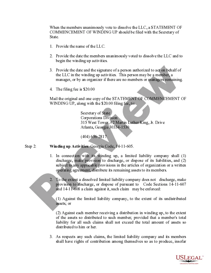 Get Georgia Dissolution Package to Dissolve Limited Liability Company LLC Preview Georgia Dissolution Package to Dissolve Limited Liability Company LLC