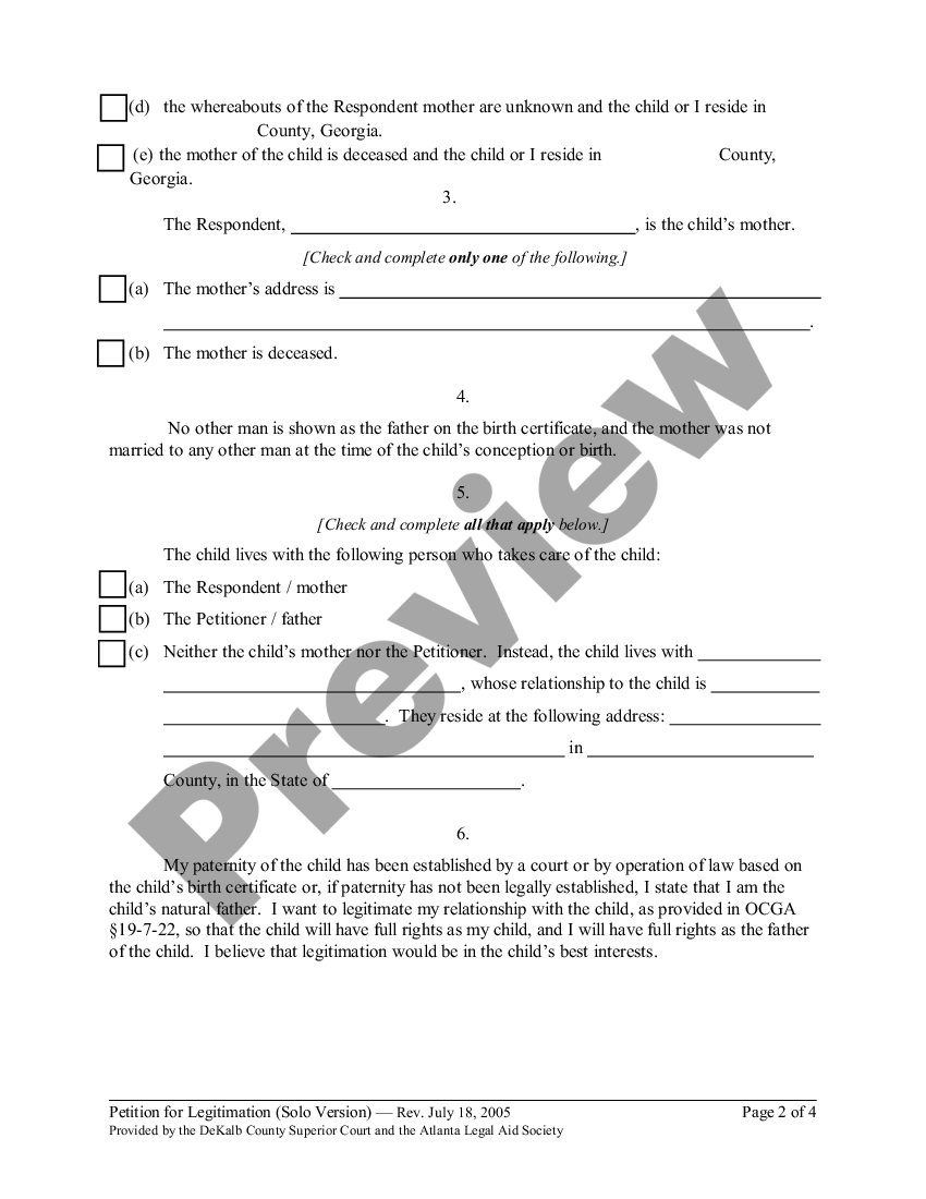 Petition for Legitimation Lowndes County Child Legitimation