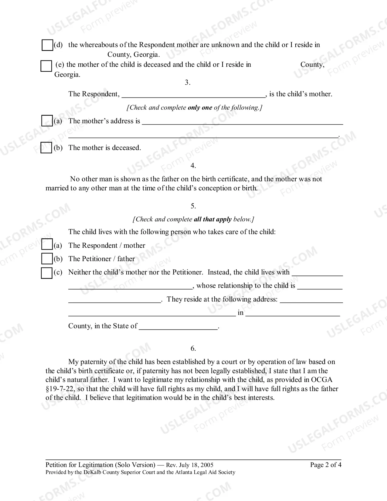 Preview Petition for Legitimation
