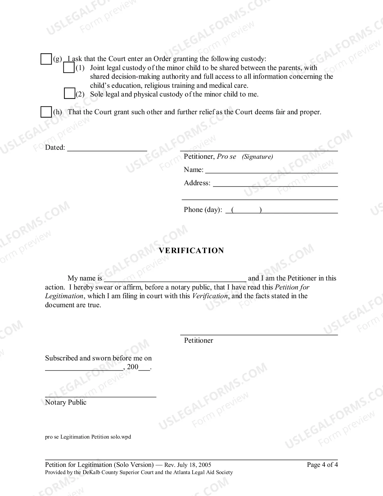 Preview Petition for Legitimation