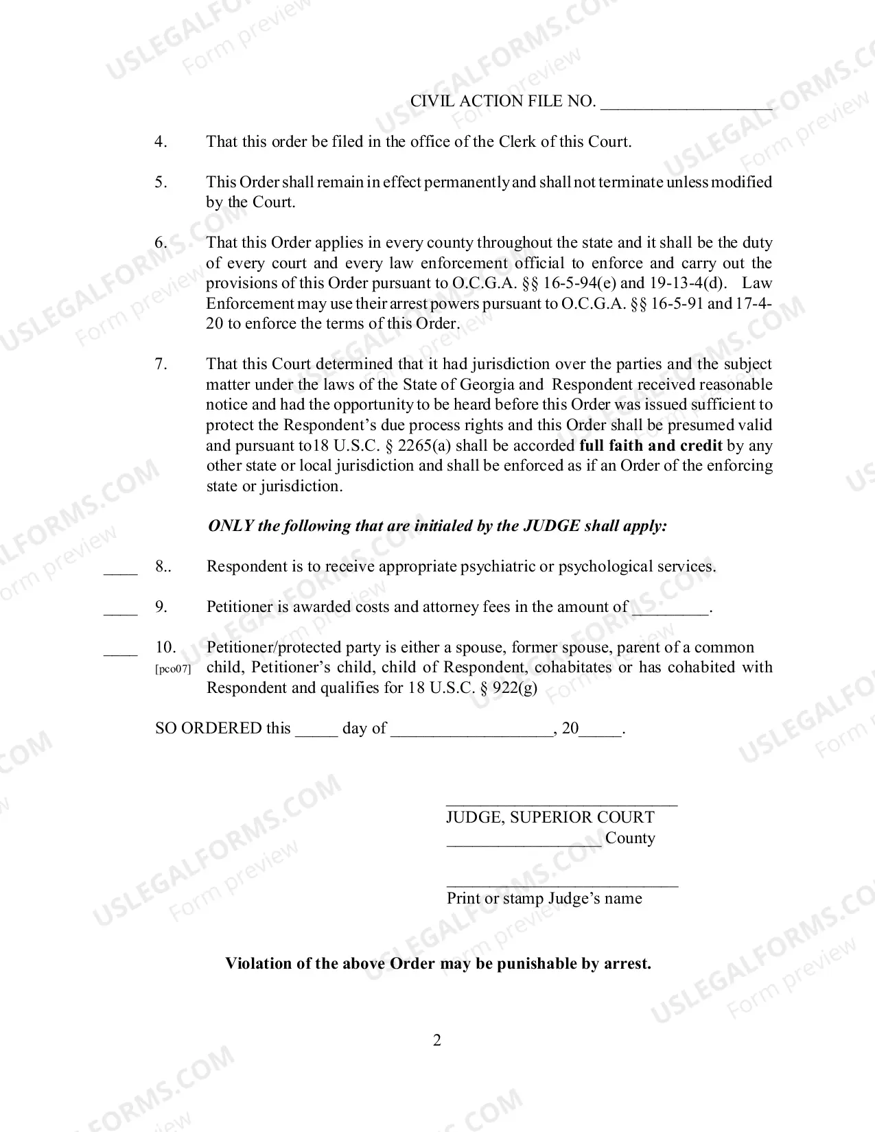 Preview Stalking Permanent Protective Order