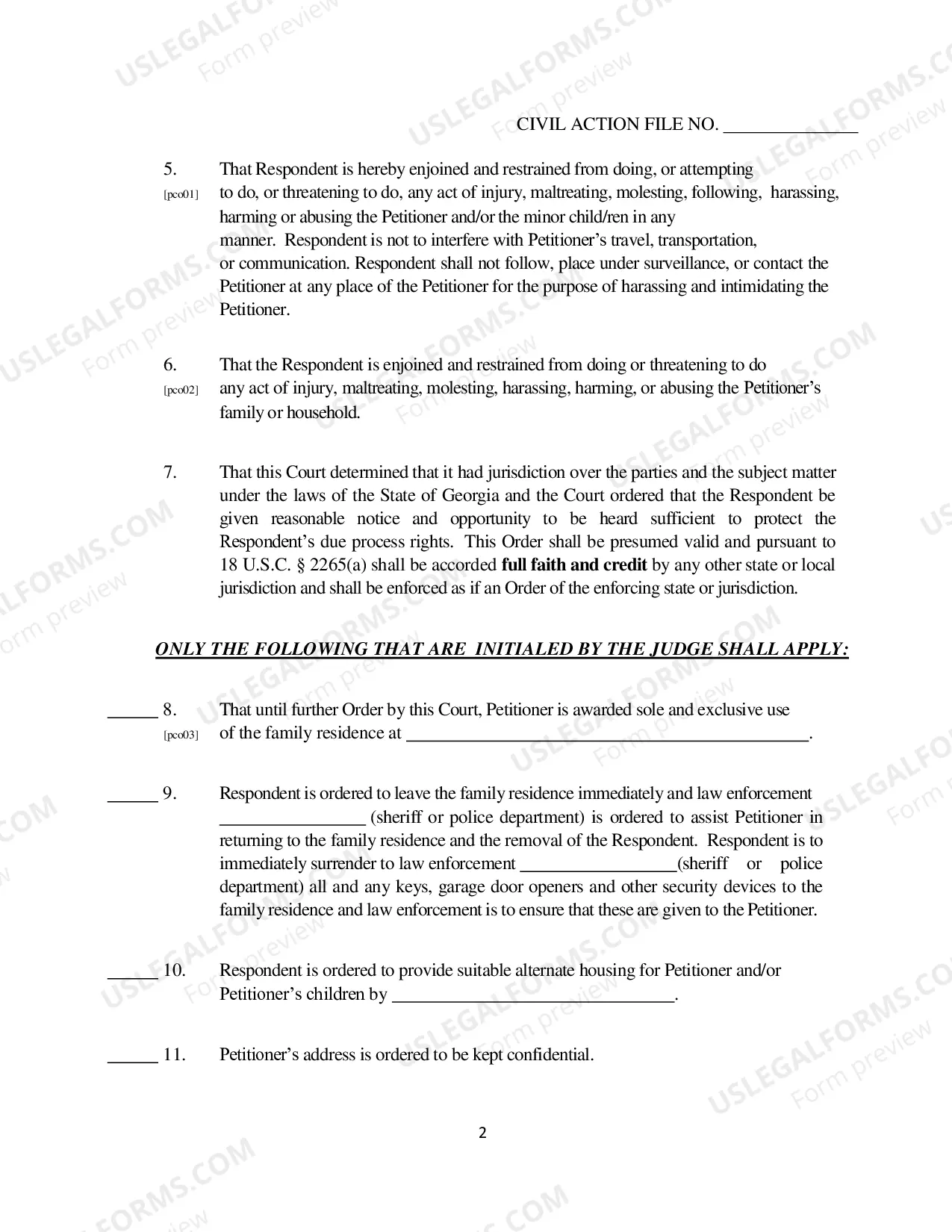 Preview Family Violence Ex Parte Protective Order