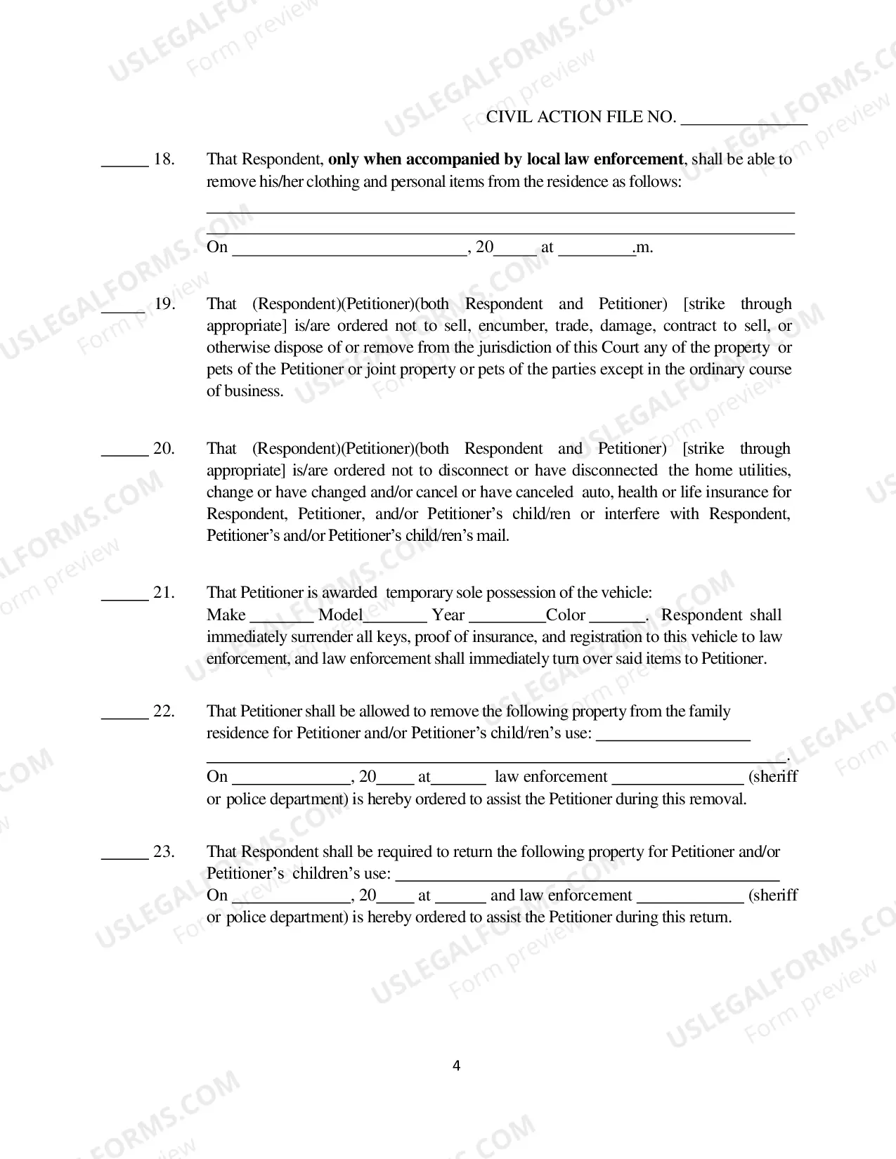 Preview Family Violence Ex Parte Protective Order