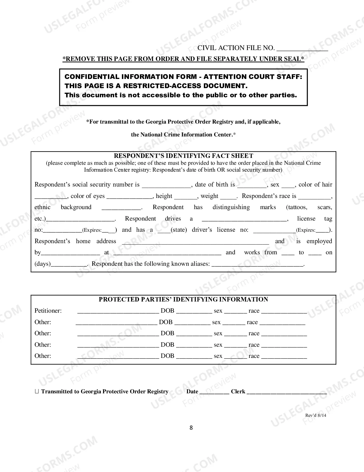 Preview Family Violence Ex Parte Protective Order