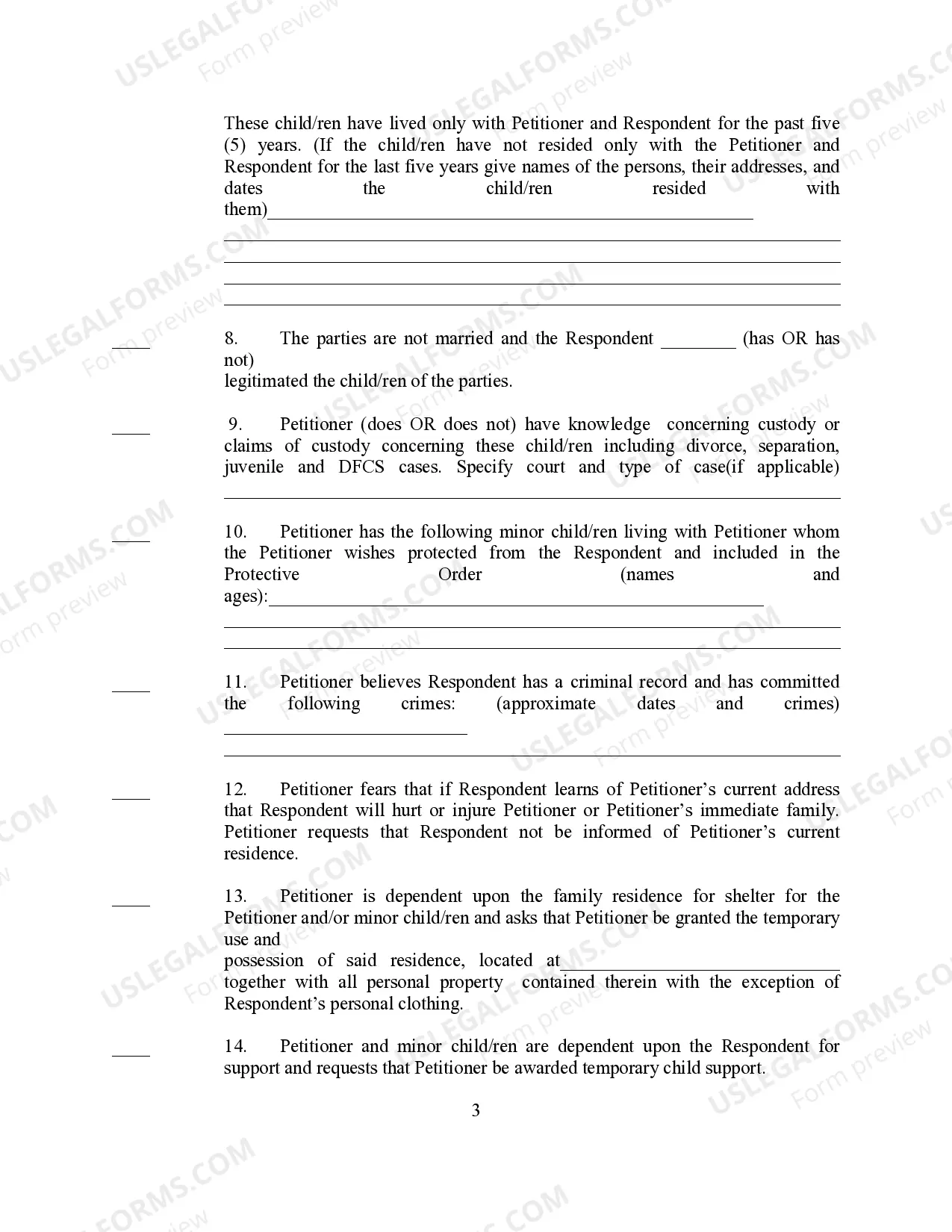 Preview Petition for Temporary Protective Order